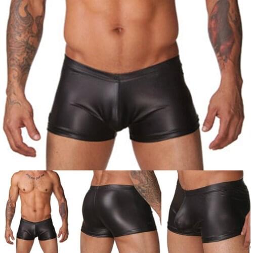 Sexy Men Faux Leather Boxers Briefs Shorts Underwear Soft Underpants Swimwear Boy Swim Trunks Men Swimsuit Surf Banadores