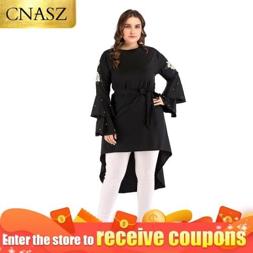 Turkey 6xl lady floral embroidery long top muslim fashion islamic clothing