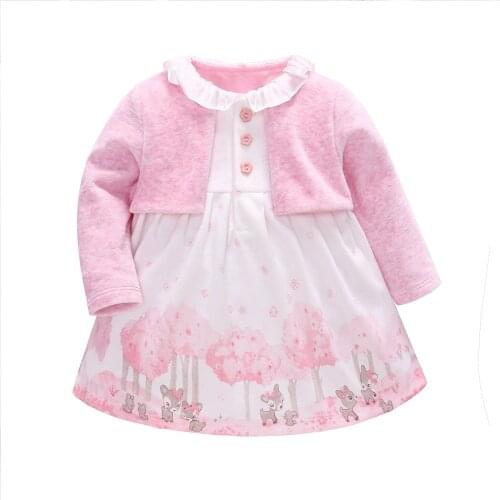 Vlinder Baby Girl Dress baby girl clothes printed flower Spring autumn Lovely Pink Princess Dress Birthday dress 9M-3T