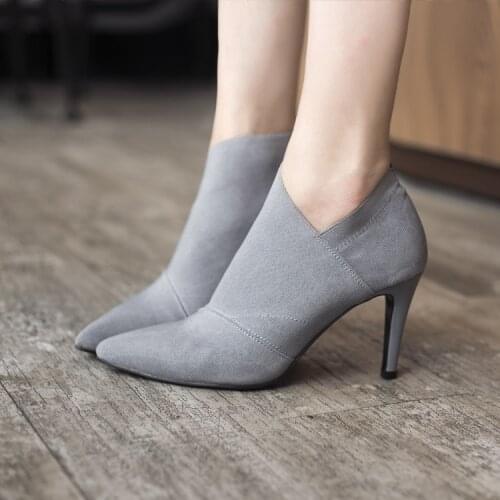 Women Shoes Slip-On Retro High Heel Ankle Boot Elegant Cusp England Casual Short Boots Female Pointed Toe Stiletto Shoe