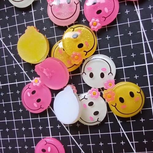 1pcs/lot resin flat back smile face with flower 17mm Scrapbook Embellishment DIY Phone Decoration