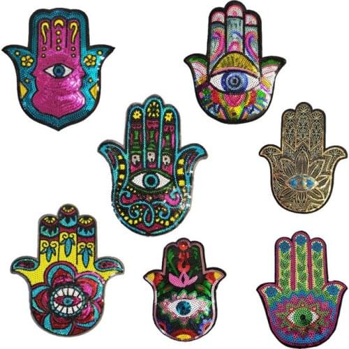 1Pc Hamsa Hand Palm Patch Divine Symbol Protection Hand Of Fatima Palm Eye Iron on Motif Applique Garment Hats Bags DIY handmad