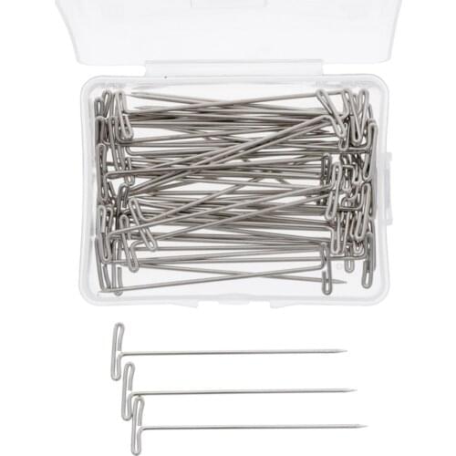 50 Pieces/Box 53mm Silver T Shape Needles Pin for Wigs Hair Weaving Tools Salon Styling Tools #255063
