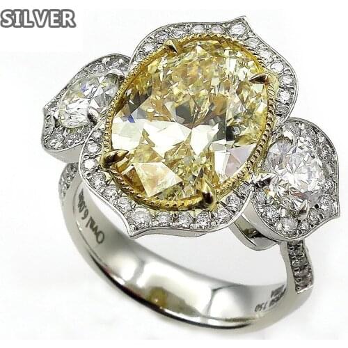 925 anillos silver Large Yellow Stone Rings for Women Luxury Jewelry White Crystal Engagement Ring Ladies Accessories Ring