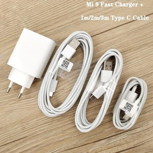 Xiaomi 27W Mi Fast Charger EU QC 4.0 Turbo Adapter 1/2/3M 3A Type C Cable For Mi 9 10 9T CC9 Pro Redmi Note 8 9 7 K20 K30 Pro 9S