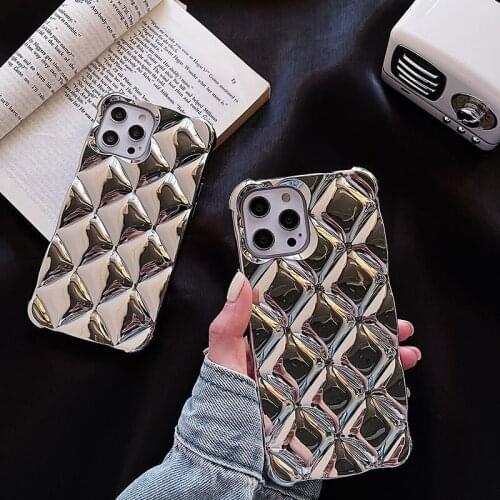 Ins Style Silver Diamond Checker Case for iPhone 12 Pro Max Back Phone Cover for 12 11 Pro Max X XS XR 8 7 Plus SE 2020