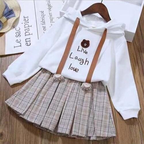 Childrens Clothing Spring And Autumn Models Girls Plaid Skirt Suit Long-Sleeved Sweater Childrens Suit Two-Piece Childrens cl