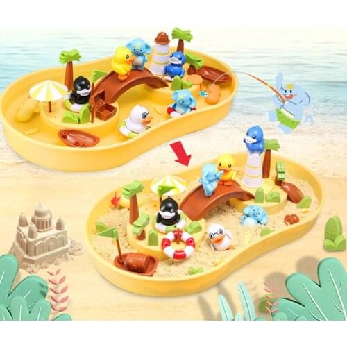 Kids Magnetic Fishing Game Toy Set Pole Rod Flowing Board Water Table Educational Bath Interactive Game Indoors Outdoors Gift