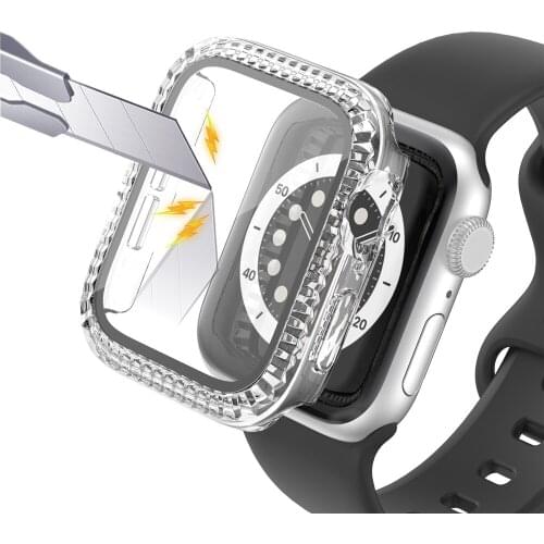 For apple watch 6 se 44mm 40mm case 5 4 3 42mm 38mm Built-in Tempered Glass Screen Protector case for iwatch shell bumper cover