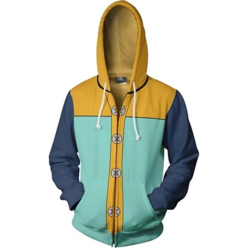 Grizzlys Sin of Sloth Harlequin king Hoodie The Seven Deadly Sins Nanatsu No Taizai Cosplay Hoodie Printed Zipper Up Sweatshirt
