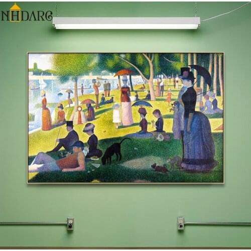 Pointillism Artist Georges Seurat A Sunday Afternoon on the Island of La Grande Jatte, Canvas Print Painting Wall Art Home Decor