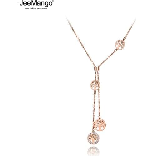 JeeMango Bohemia Stainless Steel Clay CZ Crystal Plant Tree Choker Necklaces For Women Trendy Charm Pendant Necklace JN19198