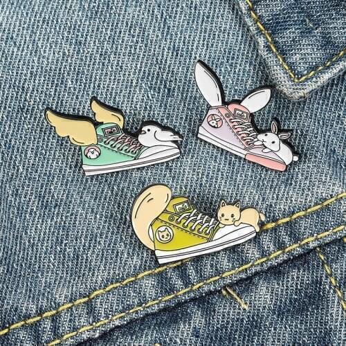 Cute Cat Shoes Dove bird Brooches Jewelry Women Badges Cartoon Enamel Lapel Pins Gifts For Friends