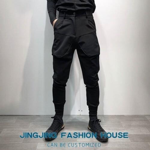 S-6XL!!2021 Original personality of autumn and winter big pocket loose micro - span work dress pants contracted slim mens pants