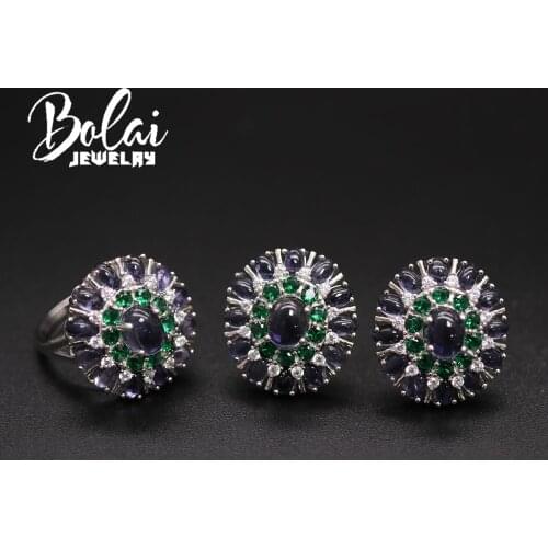 Natural Iolite ring earrings pendant set 925 sterling silver light luxury fashion womens fine jewelry anniversary banquet wear