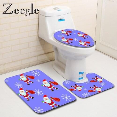 Zeegle Christmas Bath Mat Set Toilet Decor Floor Rug Microfiber Bathroom Pedestal Rug Toilet Entrance Mat Absorption Foot Mat