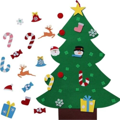 DIY Felt Christmas Tree Set Wall Christmas Tree with Hanging Rope + 26 Ornaments for Toddlers Kids Xmas Gifts
