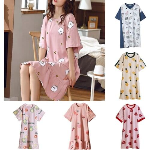 New Cute Cartoon Sleepwear For Women Nightgown Dressing Gown Summer Nightdress Cotton Nighty Sleepshirt Plus Size Sleeping Dress