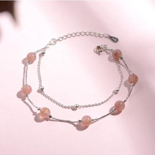 New Arrival Beautiful 925 Sterling Silver Jewelry Female Double Natural Crystal Strawberry Simple Fresh Bracelets SB99
