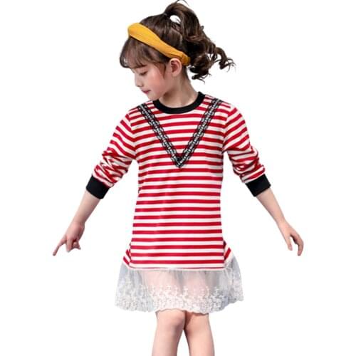 Dresses For Girls Striped Girls Party Dress Kids Lace Child Dress Patchwork Clothes For Girls 6 8 10 12 14