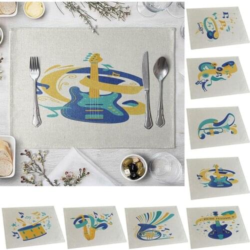 42x32cm Simple Musical Instrument Print Heat Insulation Placemat Anti-slip Coaster Pad Bowl Cup Tableware Mat Home Kitchen Decor