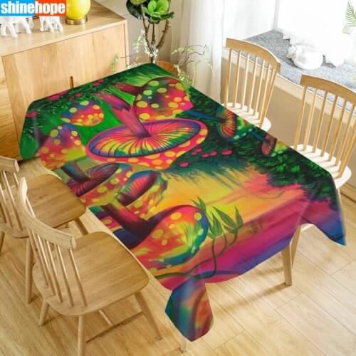 Mushroom Night Moth Tablecloth Waterproof Fabric Rectangular Dust-proof Table Cover For Party Home Decor TV Covers