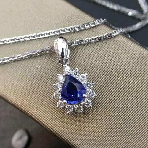 Starfield 18K White Gold 0.21carat Diamond Encrusted Sri Lanka 0.14g Sapphire Pendant Necklace with Chain for Women