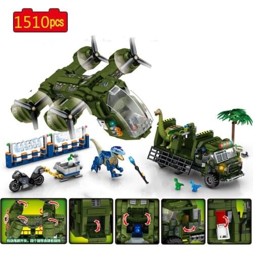 Military series Dinosaur World Park Zoo Dinosaur Transport Airplane Truck MOC DIY Model Building Blocks Bricks Toys Gifts