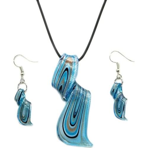 Chinese Style Retro Handmade Personality Pendant Female Spiral Blue Glass Pendant Earring Necklace Set