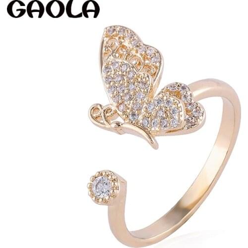 GAOLA High Quality White Gold Color Micro Pave Setting Butterfly Wedding Ring For Women J1830