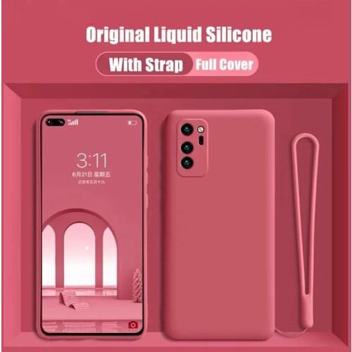 LOVECOM Liquid Silicone Case With Strap For Huawei P40 P30 Lite P40 P30 Pro Mate 30 Pro Nova 7 Pro 7 8 SE Case Phone Back Cover