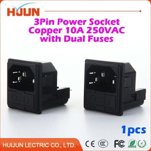 1Pcs High Quality 3 Pin Safe Male Power Socket Copper with Dual Fules Inlet Block Connector Plug 10A 250VAC Computer Apparatus