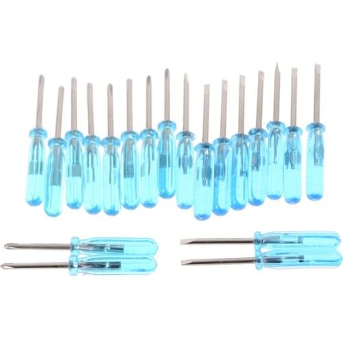 10Pcs/lot 2mm Tip Plastic Handle Stubby Mini Pocket Cross Flathead Screwdriver Tool Wholesale