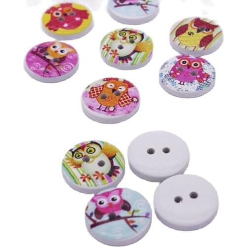 100 Pcs Mixed Colors Owl Shape Wooden Buttons Sewing Craft 2 Holes For Scrapbooking Decorative Accessories 1.5CM