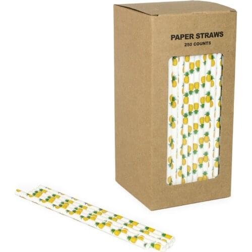 250 pcs/box Fruit Pineapple Paper Straws Bulk-Yellow Summer Pool Luau Party Drinking Restaurant Juice Coffee Cocktail Smoothies