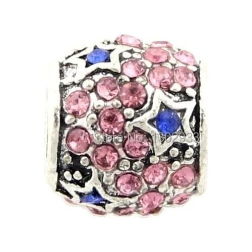 5pcs Vintage Silver Color Big Hole Beads Inlay Rhinestone Stars Fit European Charm Bracelet Jewelry DIY EE403