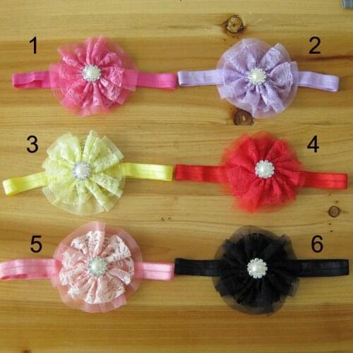 60 PCS/LOT Lace Flower Headband, lace flower with Pearl and Rhinestone headbands
