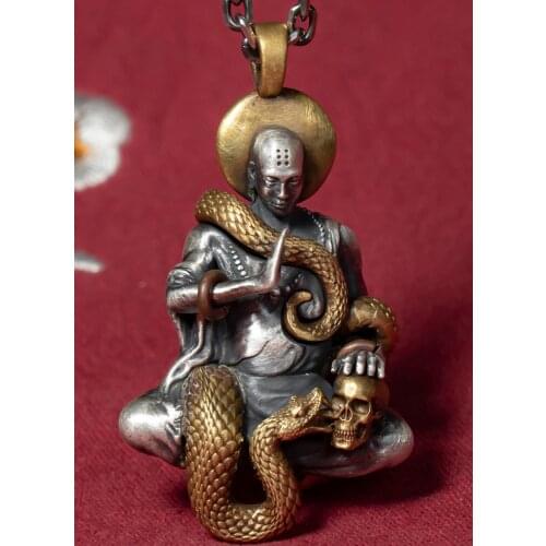 999 Sterling Silver snake skull & Buddha handmade amulet Pendant charm jewelry men women jewelry gift A5829