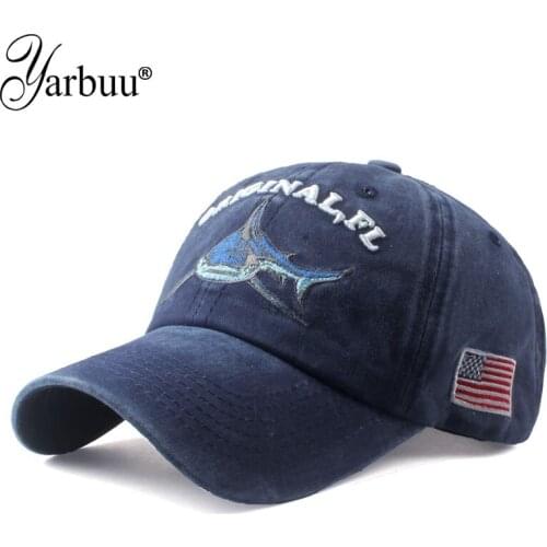 [YARBUU] 100% washed cotton men baseball cap Shark embroidery fitted cap snapback hat for women gorras casual casquette