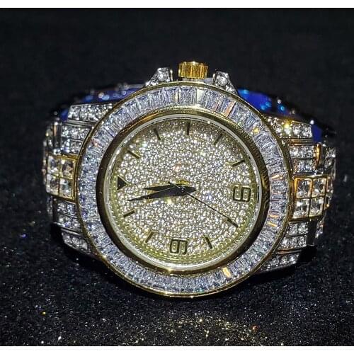 Hip Hop MISSFOX Boss Mens Watches Top Brand Luxury Baguette Diamond Stainless Steel Bracelet Quartz Wristwatches Business Hours