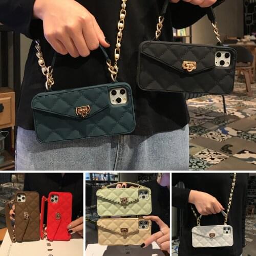 Wallet Case For iPhone XS Max XR X 8 7 6s 6 Plus 11 Pro Max 10 Soft Silicone Card Slot Handbag Purse Phone Cover With Long Chain