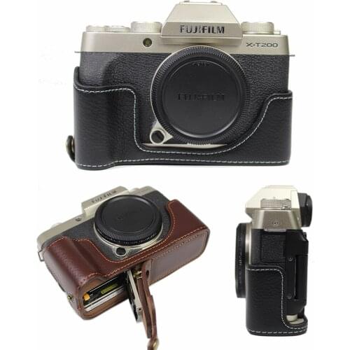 Genuine Cowhide Leather Half Body Camera Case cover For Fujifilm X-T200 XT200 X T200 With Battery Opening