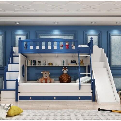 Childrens Bed Height-Adjustable Bed Ladder Bunk Bed Slide Bed Multi-Function Combination Bed 1.35 M Bunk Bed