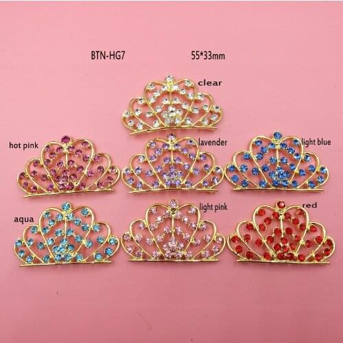Free shipping 55*33mm gold plating rhinestone crown tiara flatback mix colors 10PCS/LOT(BTN-HG7)