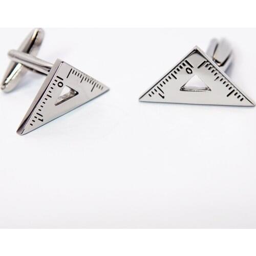 Designer Triangle Ruler Cufflinks Metal Teaching Equipment Style Cuff Button Men Cuff Jewelry Shirt Birthday Holiday Gift