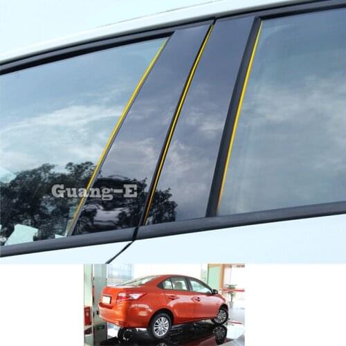 For Toyota Vios Yaris 2014-2018 Car PC Material Pillar Post Cover Door Trim Window Piano Black Molding Sticker Plate