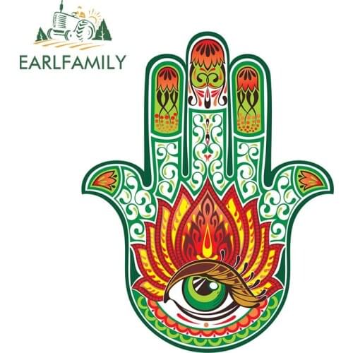 EARLFAMILY 13cm x 10.2cm for Hamsa Hand Car Stickers Personality Cartoon Decals Waterproof Trunk Laptop Decor Car Styling