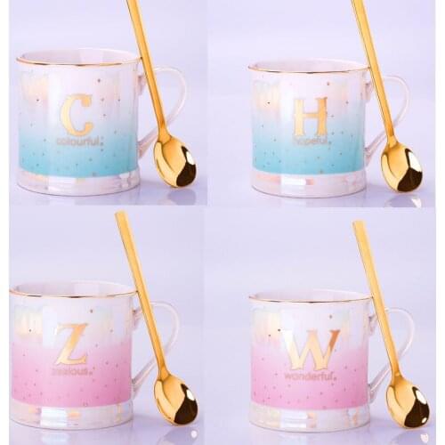 380ML Fashion Letter Ceramic Coffee Mug Creative Household Mug With Spoon Personality Fun Novelty Unique Birthday Gift Cup