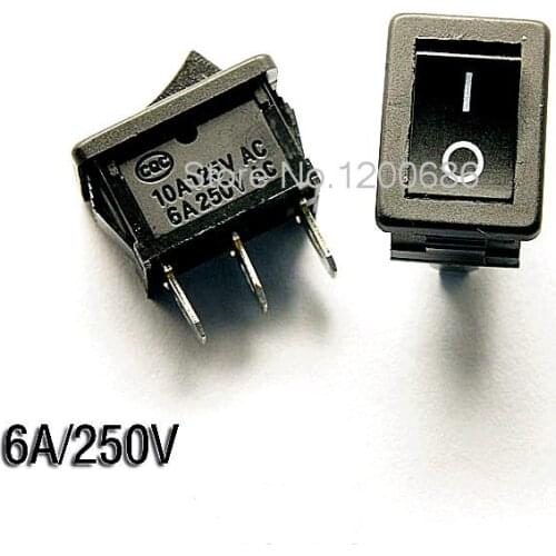 Rocker switch power switch KCD1 102 black 3 feet 2 files 6A / 250V 10A125V