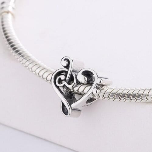 Fashion Jewelry 925 Sterling Silver Music Note Heart Treble Clef Beads Pendant Charms Bracelet DIY Jewelry Making For Pandora